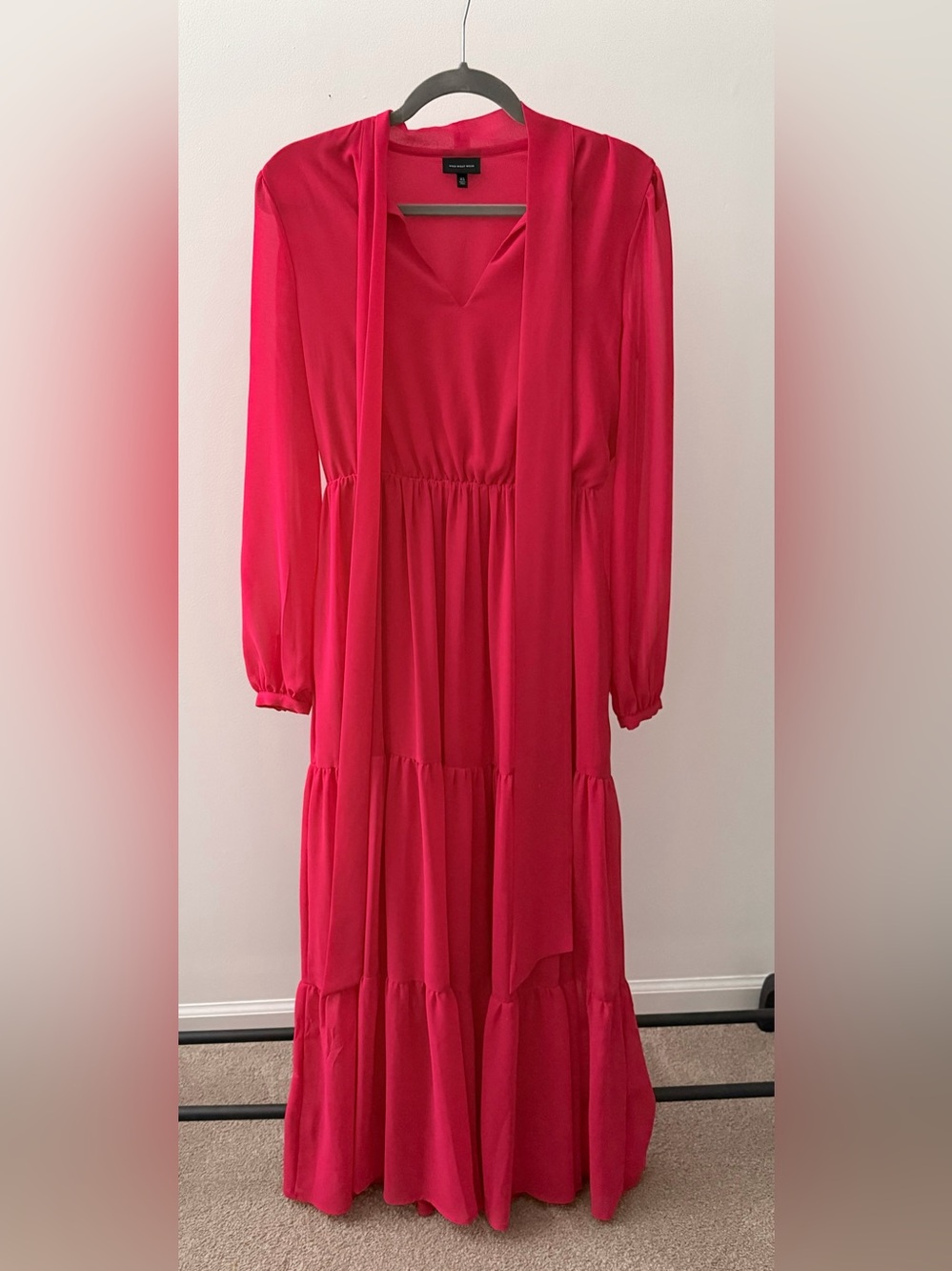 Who What Wear Red Long Sleeve Tiered Maxi Dress
